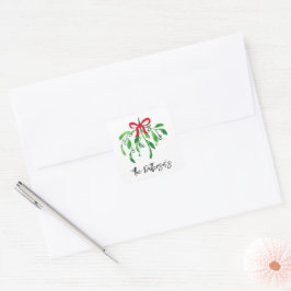 Helgdag Mistletoe Namn Festive Red Grönt Kiss Fyrkantigt Klistermärke