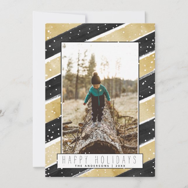 Helgdag Modern Black & Guld Snöflingor - jul Julkort (Framsida)