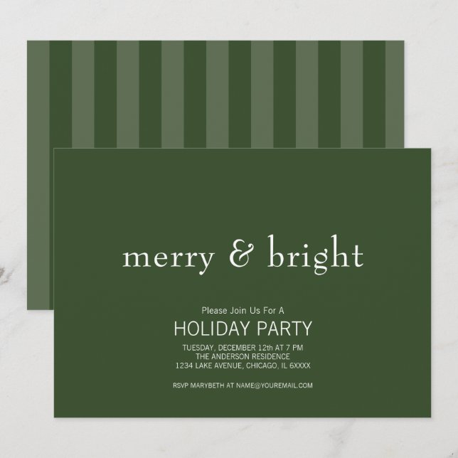 Helgdag Modern Merry & Bright Grönt - jul Inbjudningar (Fram/baksida)