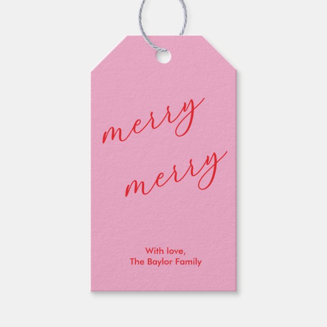 Helgdag Modern Merry Elegant Script jul Presentetikett (Framsidan)