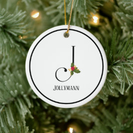 Helgdag Monogram Brev J Personlig Julgransprydnad Keramik