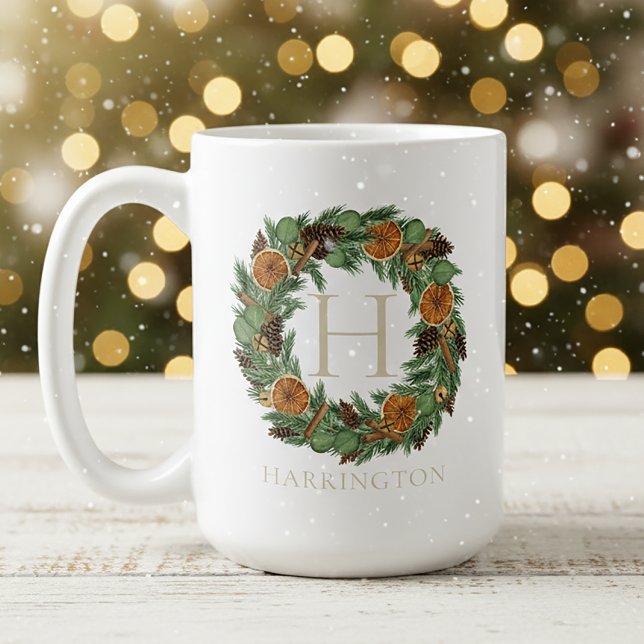 Helgdag Monogram Elegant Torkad Orange Utandning v Kaffemugg (Skapare uppladdad)