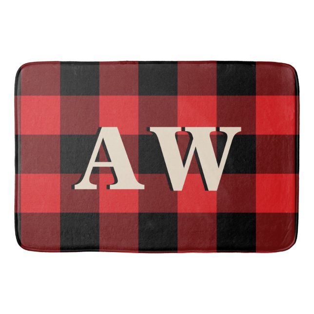 Helgdag Monogram Red Black Gingham Badrumsmatta (Framsidan)
