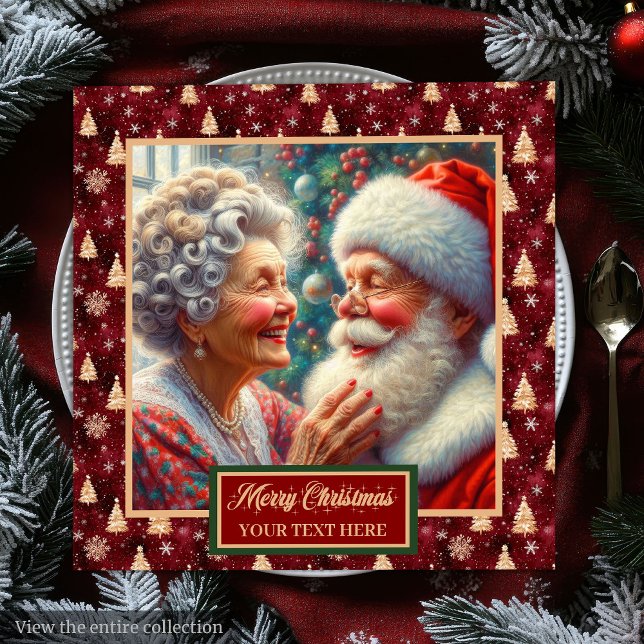 Helgdag Napkins & Claus Julgranar Pappersservett (Holiday Napkins Mr. & Mrs. Claus Christmas Trees)