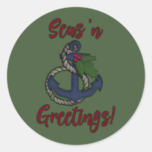 Helgdag Nautical   Sjöar i Hälsning Runt Klistermärke