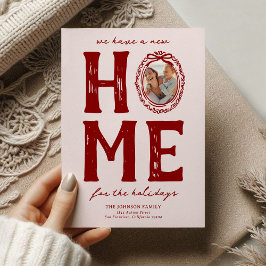 Helgdag New Home Red Rosa Doodle jul Julkort