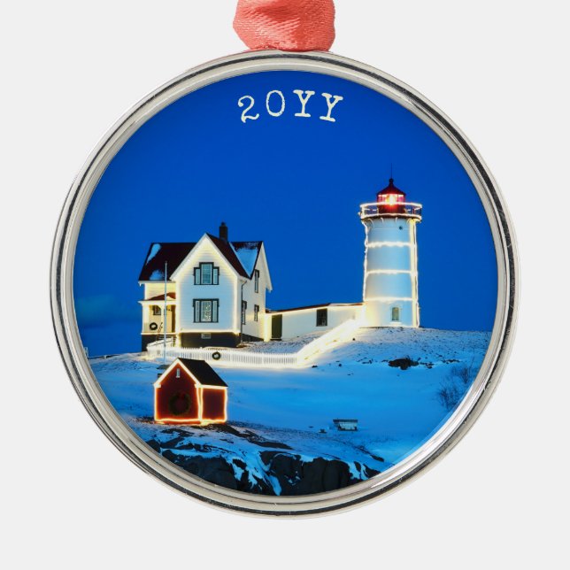 Helgdag Nubble Lighthouse Metall Ornament (Framsidan)