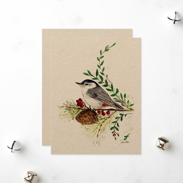 Helgdag Nuthatch-målning Julkort (Holiday Nuthatch Painting from Jenn's Emporium. )