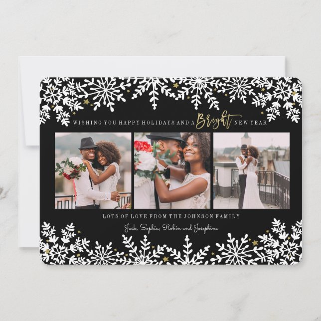 Helgdag Nytt år | SNÖFLINGOR | 3 fotokort Julkort (Framsida)