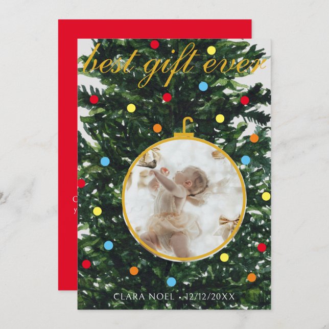 Helgdag och meddelande om födelsetal för prydnadsv (Fram/baksida)