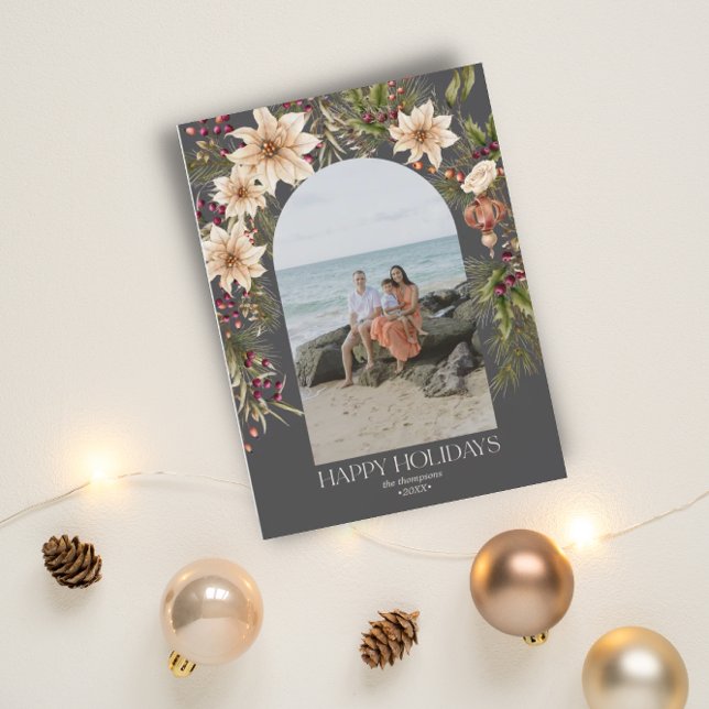 Helgdag One Photo Arch Watercolor Botanical Blommi Julkort (Skapare uppladdad)