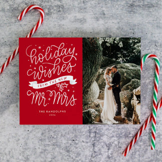 Helgdag Önskemål från New Mr. Och Mrs. (Röd) Julkort
