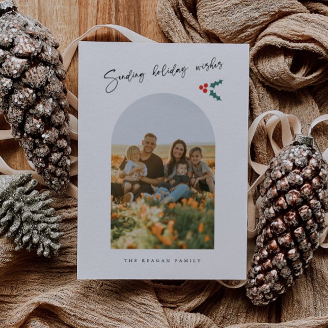 Helgdag Önskemål minimalistiskt Vit Arch Mistletoe Julkort (Skapare uppladdad)