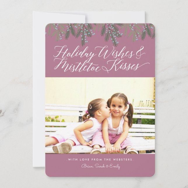 Helgdag Önskemål & Mistletoe Kisses julfoto Julkort (Framsida)