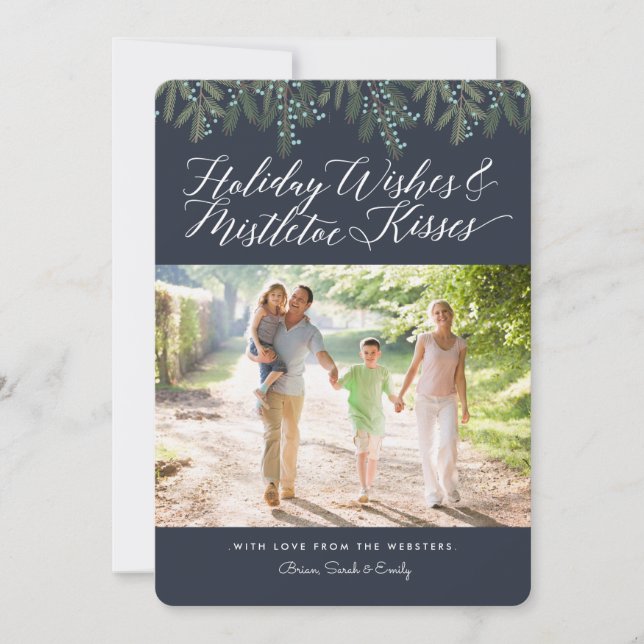 Helgdag Önskemål & Mistletoe Kisses julfoto Julkort (Framsida)