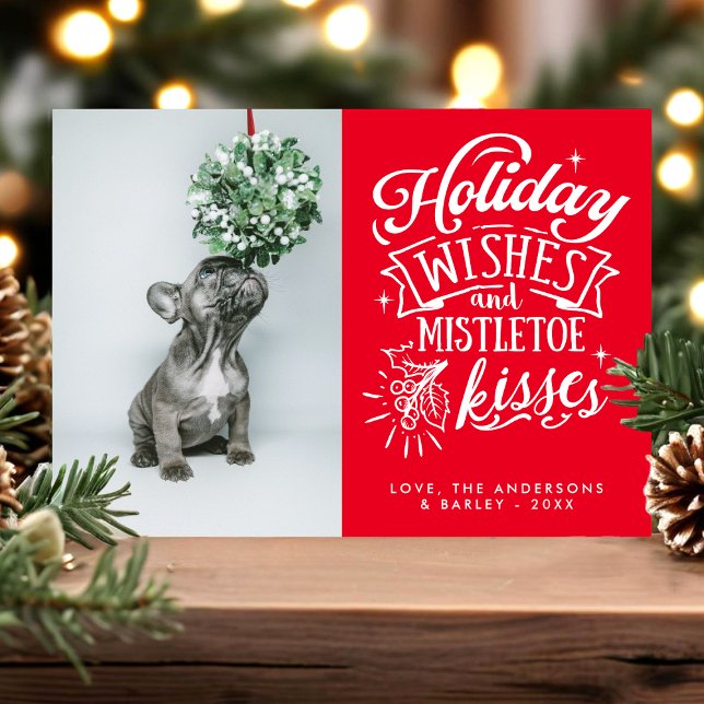 Helgdag Önskemål och Mistletoe Kisses Pet Hund Pho Julkort (Skapare uppladdad)