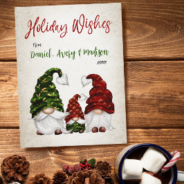 Helgdag Önskemål Rustic Watercolor Gnome Family Helg Vykort