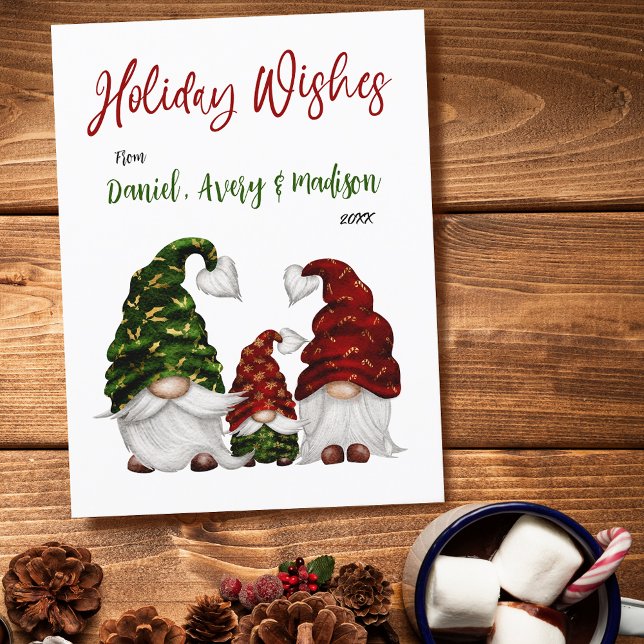 Helgdag Önskemål Rustic Watercolor Gnome Family Helg Vykort (Skapare uppladdad)