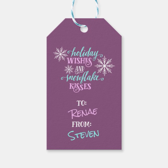 Helgdag Önskemål Snowflake Kisses Personlig Gift Presentetikett (Framsidan)