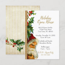 Helgdag Open House Guld Glitter Santa Holly