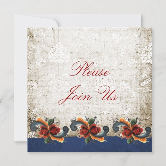 Helgdag Open House Rosemaling Scandinavian Inbjudningar (Framsida)