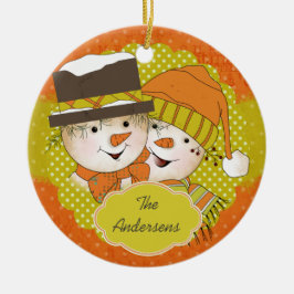 Helgdag orange/senapsritade Snögubbar Ornament