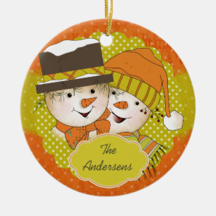 Helgdag orange/senapsritade Snögubbar Ornament