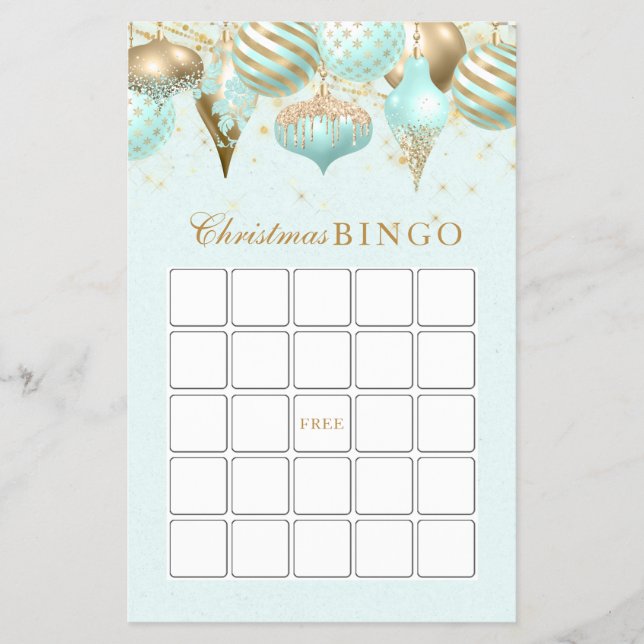 Helgdag Ornament jul Bingo Game Aqua Flygblad (Framsidan)