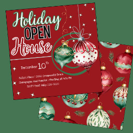 Helgdag Ornaments Open House i Red and Grönt Inbjudningar