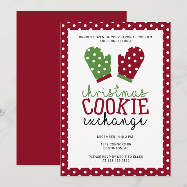 Helgdag Oven Mitts i Party i jul Cookie Exchange Inbjudningar (Fram/baksida)