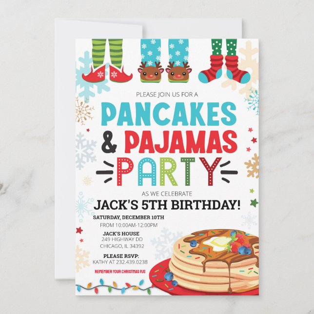 Helgdag Pancake och Pajamas Birthday bjudande Inbjudningar (Framsida)