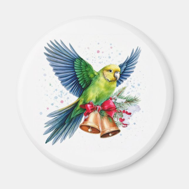 Helgdag Parakeet och Klockor Magnet (Framsidan)