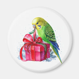 Helgdag Parakeet öppnar en gåva Magnet