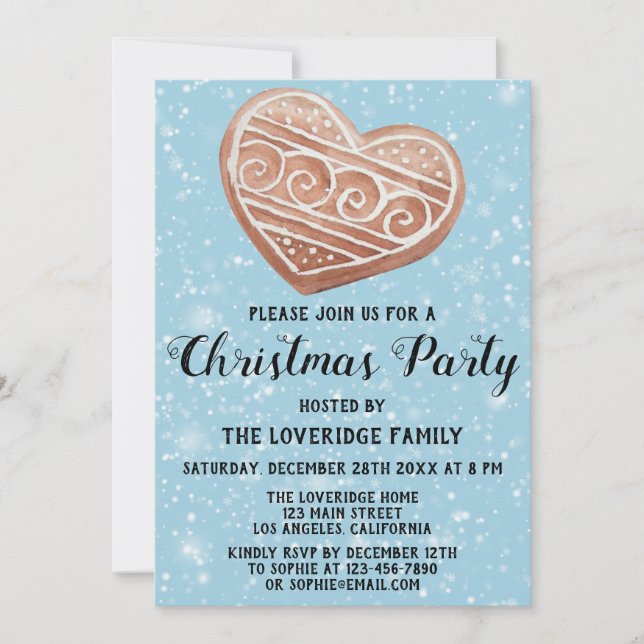 Helgdag Party Heart Cookie Blue Snö Inbjudningar (Framsida)