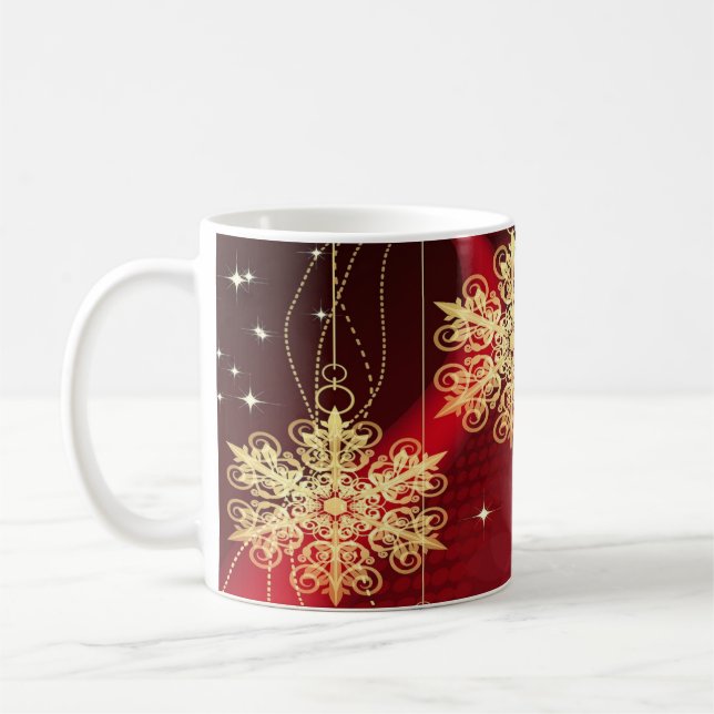 Helgdag Party i julklapp Red Golden Snöflingor Kaffemugg (Vänster)