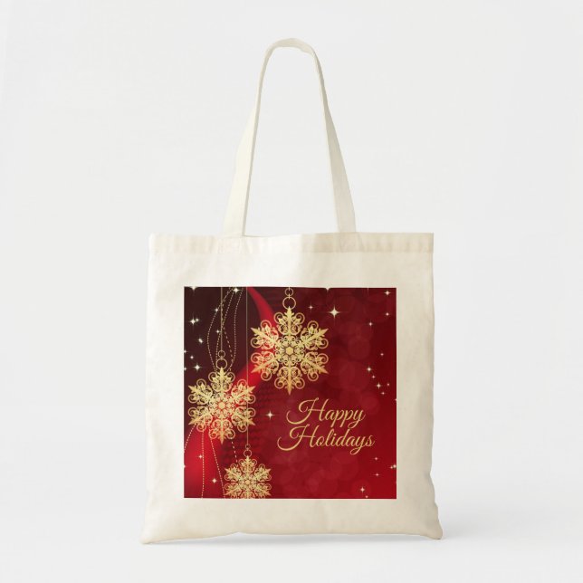 Helgdag Party i julklapp Red Golden Snöflingor Tygkasse (Framsidan)