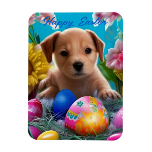 Helgdag påsk Puppy Flowers och Eggs Magnet