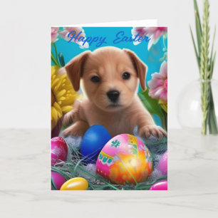 Helgdag påsk Puppy Flowers och Eggs Meddelande