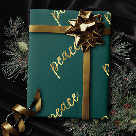 Helgdag Peace | Faux Gold Foil Calligraphy Grönt Presentpapper