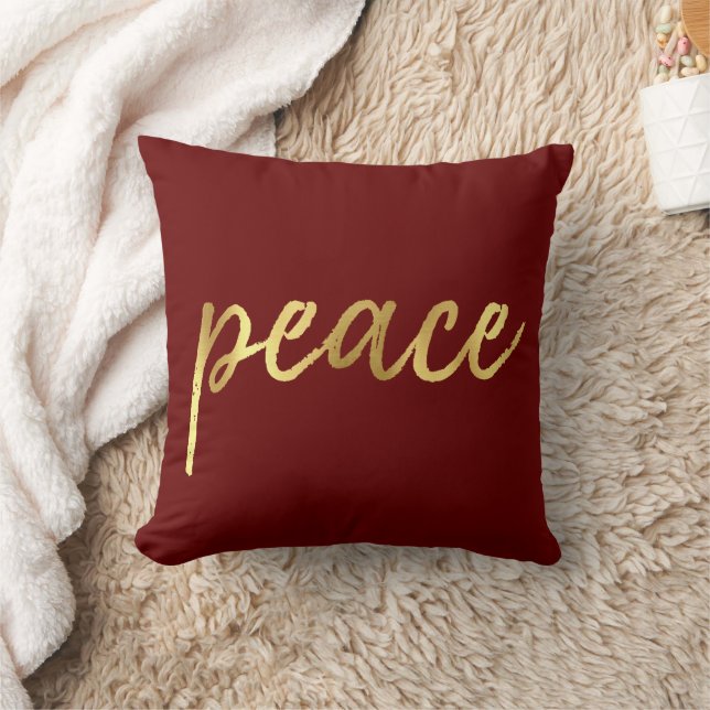Helgdag Peace | Faux guldfoil Calligraphy Red Kudde (Filt)