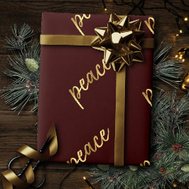 Helgdag Peace | Faux guldfoil Calligraphy Red Presentpapper