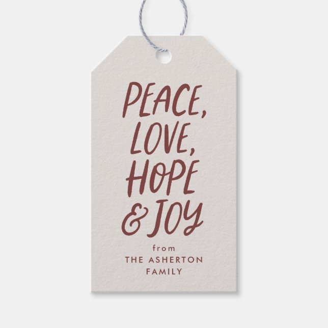 Helgdag peace kärlek hoppas att juljulen blir röd presentetikett (Framsidan)