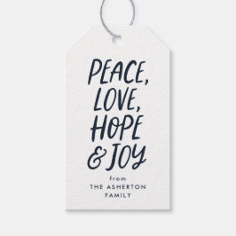 Helgdag peace kärlek hoppas på en marin blåblå jul presentetikett