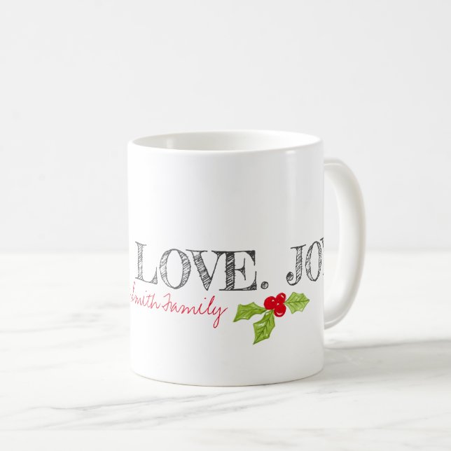Helgdag Peace Kärlek Joy Family Namn Text Holly Kaffemugg (Framsida höger)