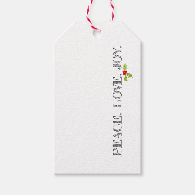 Helgdag PEACE. KÄRLEK. JOY. Jul Holly Festive Presentetikett (Framsidan)