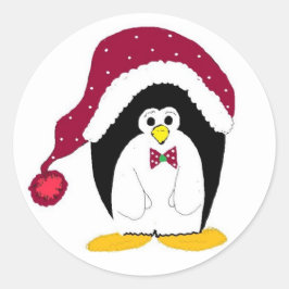 Helgdag Penguin i Red Hat Runt Klistermärke