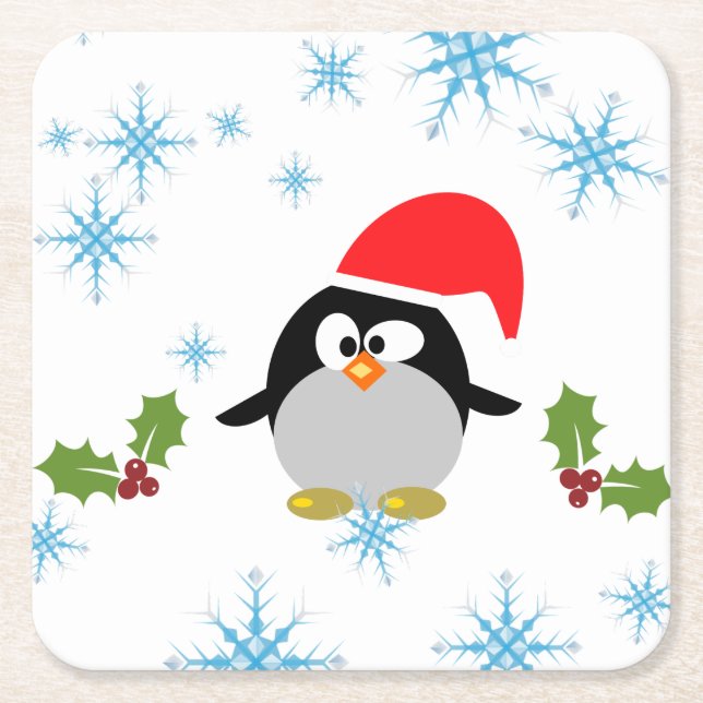 Helgdag Penguin med snöflingor Square Underlägg Papper Kvadrat (Framsidan)