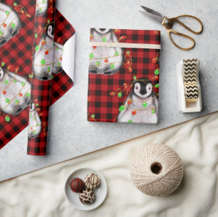 Helgdag Penguin, plaid, twinkle red grönt ljus Presentpapper