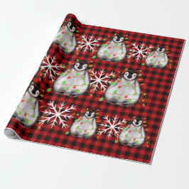 Helgdag Penguin, plaid, twinkle red grönt ljus Presentpapper