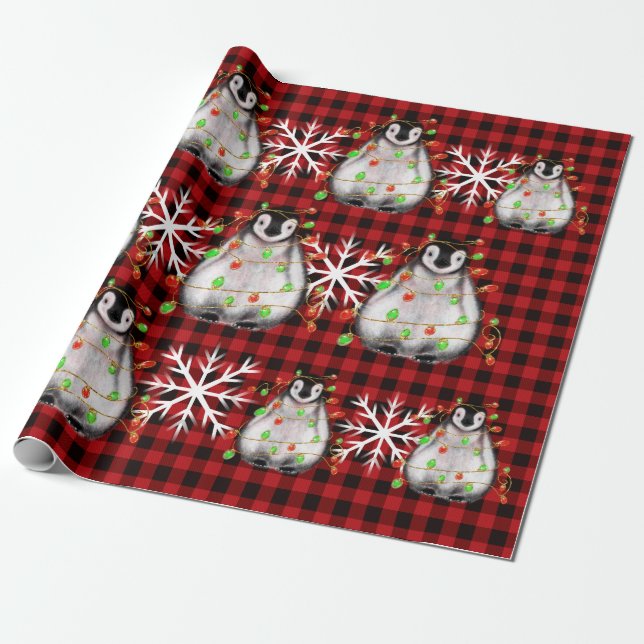 Helgdag Penguin, plaid, twinkle red grönt ljus Presentpapper (Utrullad)